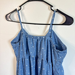 Jodifl Light Blue W/ White Stars Short Tiered Sun Dress Sleeveless Size L