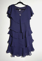 Coldwater Creek Navy Blue Nightfall Tiered Dress Flutter Sleeve Layers Size 8