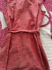 sharagano red sleeveless shirt dress zip-front belted pockets collared 8