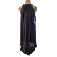 SLNY Purple Chiffon Pleated Beaded Halter Neck Cocktail Dress Size 12 NWT Flaw