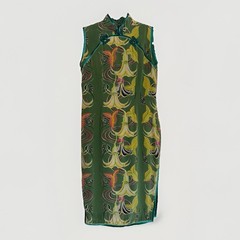 Original AVANTI Authentic Hawaii 100% Silk Green Floral Cheongsam Luau Dress M