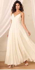 Lulus Ivory Solid V-Neck Spaghetti Strap Maxi Dress Zip Adjustable Straps XS