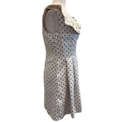 Johnston & Murphy Cream Navy Mini Gold Polka Dot Fit and Flare Dress Size 6 NWT