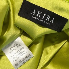 AKIRA Women Faux Leather Halter Mini Dress L Lime Green Rosette Y2K Baddie Party