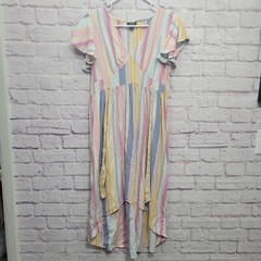 A.N.A. A New Approach Linen Blend Midi Dress Size L Side Ties Flutter Sleeves