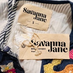 Savanna Jane Floral Embroidered Striped Sleeveless Dress Size S Small NWT Blue