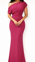 Pink One or Off Shoulder Draped Bodycon Maxi Dress Women’s Stretch M