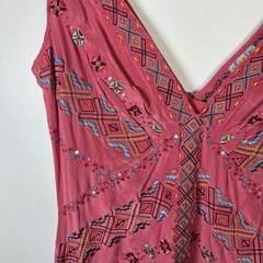Plenty by Tracy Reese Pink Silk Embroidered V Neck Midi Dress Women&rsquo;s Size 12