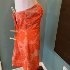 Showpo. BRAILEY MINI DRESS Strapless Dress Orange Jacquard Size 10