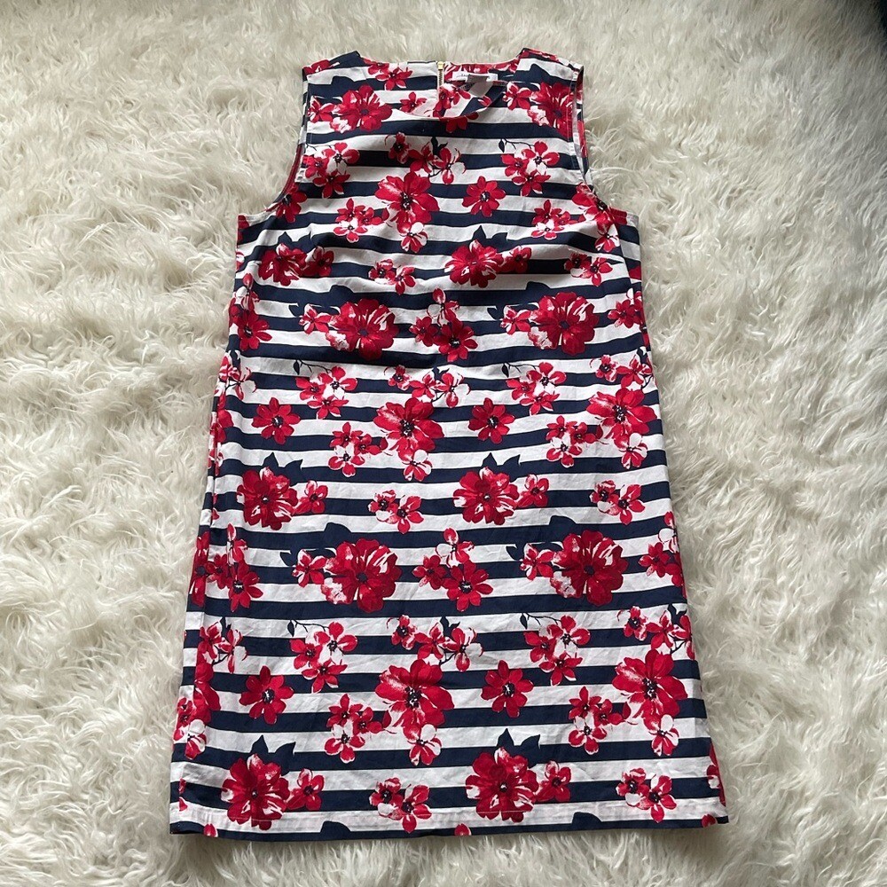 Tabitha Webb Blue Red Striped Floral Sleeveless Sheath Shift Dress