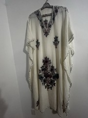 Womens Kaftan Dress Boho Beach One Sz Batwing Sleeves Kimono Sheer Embroidered.