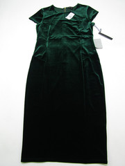 Felecity & Coco Velour Dress Womens Large Bottle Green Back Zip Sheath Dress NWT