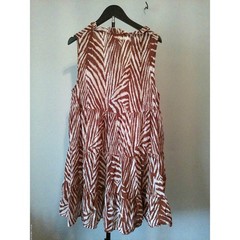 True Destinations Zebra Print Tiered Mini Dress Rust Brown Cream Sleeveless XL
