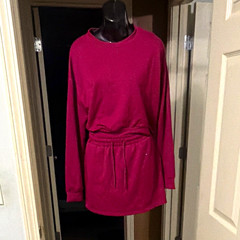 Women’s Burgundy Solid Knit Sweater Dress S Long Sleeve Crew Neck Short