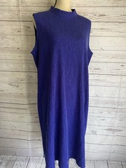 EILEEN FISHER WOVEN PLISSE MOCK NECK SLEEVELESS CRINKLE DRESS SZ L