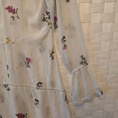 Rachel Rachel Roy White Floral Gold Metallic Clip Dot Handkerchief Dress