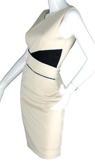 {Studio One} Beige/Black Dress Sheath Sz. 10 Colorblock Stretch Lined Zip
