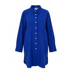 Finley Blue Techy Taffeta Button Down Shirt Dress Long Sleeve Pockets Small