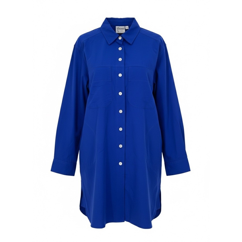 Finley Blue Techy Taffeta Button Down Shirt Dress Long Sleeve Pockets Small