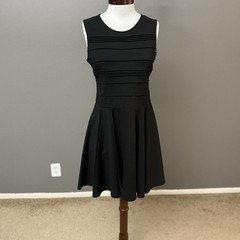 Parker Black Sleeveless Fit N Flare pleated Dress Sz L Fall Winter