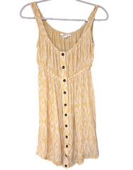 O&rsquo;Neill Women’s Yellow/White Ikat Scoop Neck Sleeveless Button Mini Dress S