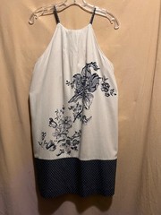 Floreat pull over linen blend floral dress with spaghetti straps beading, size 6