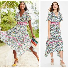 BODEN Holly Hanky Hem Midi Dress Ivory Exotic Garden Floral Sz 4 Long {3N8}