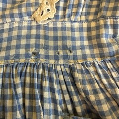 True VTG 30&rsquo;s 40&rsquo;s Blue White Gingham & Lace Farm Prairie Dress Pockets Sz S/XS