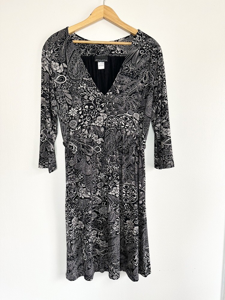 Athleta Vintage Dress Women’s Size Medium Paisley Side Ties 3/4 Sleeves
