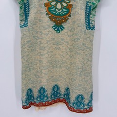 Sundance 100% Silk Boho Print Shift Dress w/ Slip Cream Multicolor Size Large