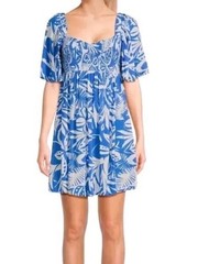 Roxy Golden Dawn Selva Floral Blue Smocked Dress Size Medium