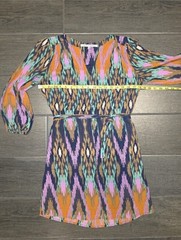 Collective Concepts Colorful Boho Abstract Geometric Tribal V-Neck Dress w/ Tie