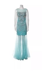 Jovani Mermaid Gown Women&rsquo;s Size 6 Aqua Prom Pageant Dress Beaded Sheer Tulle