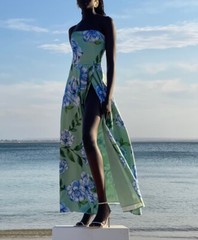 Sonya Moda Milano Long Dress Size XS 6 AU/UK 2 US Azzuro Verde Botanico Print