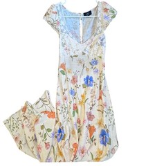 VICI Floral Lace Bodice Open Back Maxi Dress Cream Blue Orange Womens Medium