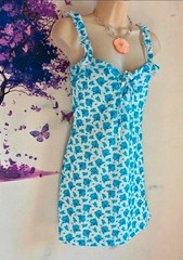 PINK VANILLA Blue Floral Milkmaid Dress Size 10 Cottagecore Tie Front Mini