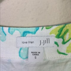 J. Jill 100% Linen Nautical Coastal Dress Sleeveless Lined White Blue Green sz S