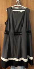Calvin Klein Colorblock Belted Fit & Flare Dress 18W Black White *EXCELLENT*