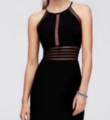 NW NIGHTWAY Women&rsquo;s Sheer Inset Cut Out Black Dress Lined-Padded SZ/6