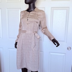 NWT Silk Print Shirts Dress Tie Waist Long-sleeves Collared Buttons Lightweight