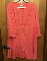 J. Jill Coral Pink Solid Woven Fit & Flare Knee Dress Petites L Button V-Neck