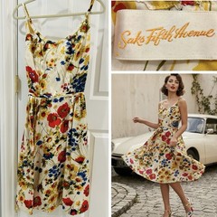 1960s Saks Fifth Avenue True Vintage Silk Floral Dress Fit Flare Poppy Print XS