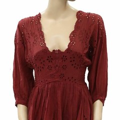 Free People FP One Lottie Shift Mini Dress Smocked Eyelet Embroidered XS 209744