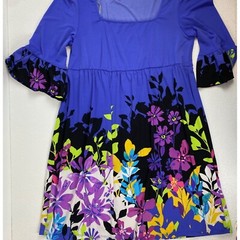 Womens SZ 6 Baby Doll Floral Retro Classic Feminine Dress 3/4 Ruffle Sleeve ECI