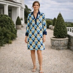 Etcetera Women’s Shift Dress Size 8 Geometric Multicolor V Neck Combo 100% SILK