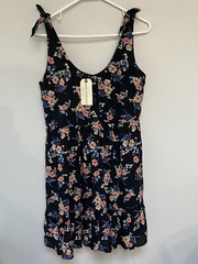 Band of Gypsies NWT Womens Black Floral Tiered Sundress Tie Straps Large