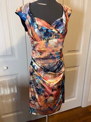 Ivy Blue Maggie Boutique Orange & Blue Cocktail Dress sz 6