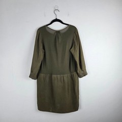 Edun Olive Green Silk Irish Mini Dress Mesh Back Long Sleeve Sz M Casual