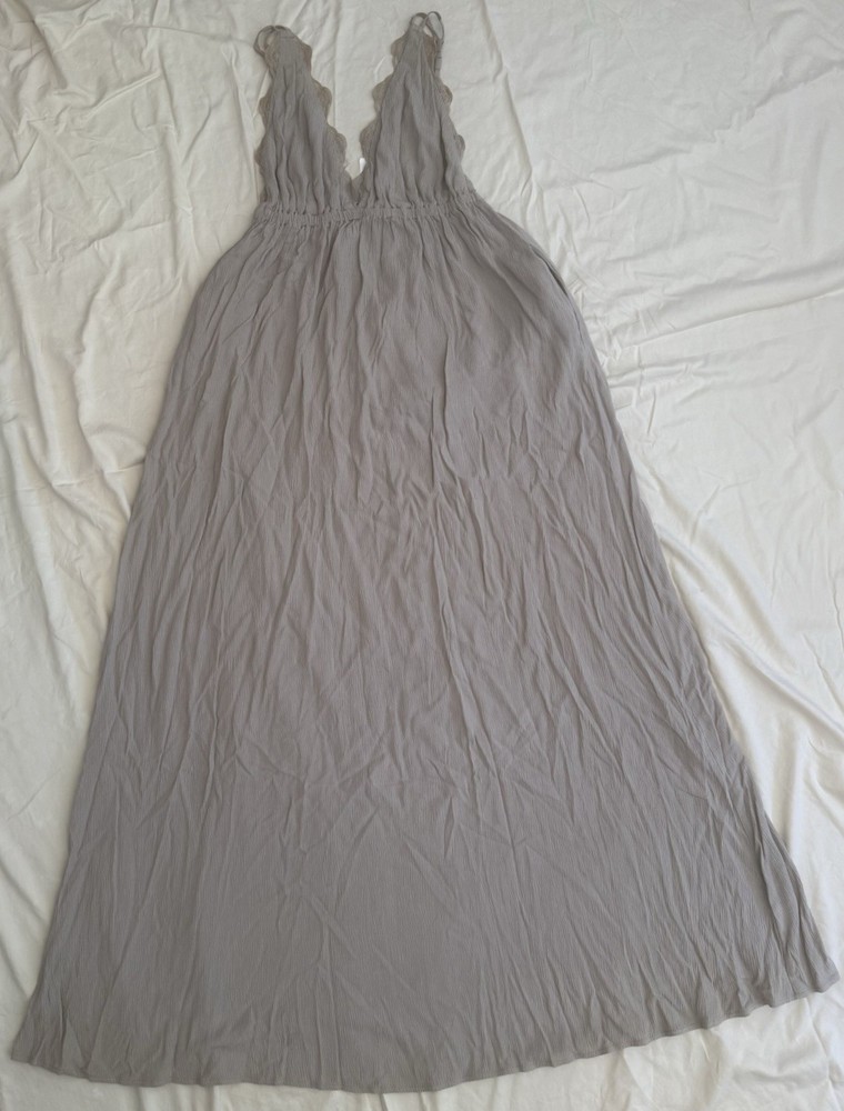 Wishlist NWT Gray Solid Maxi Dress S Sleeveless Adjustable Straps Lace Trim