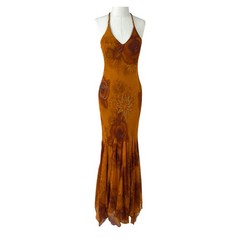 Custom Hand Beaded Chiffon Dress Maxi Gown Handkerchief Hem Open Back Dress